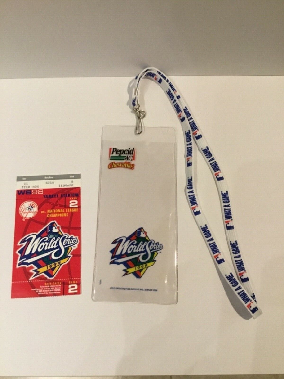 World Series Ticket 1998 Game 2 Yankees Seat 8 w Lanyard