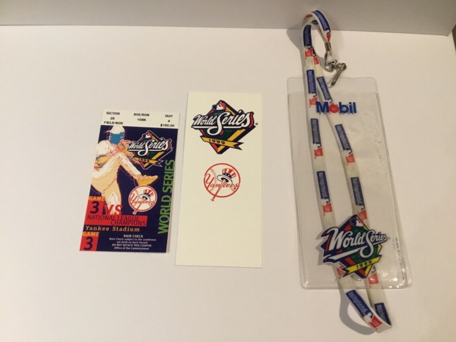 World Series Ticket 1999 Game 3 Yankees Seat 4 w Lanyard