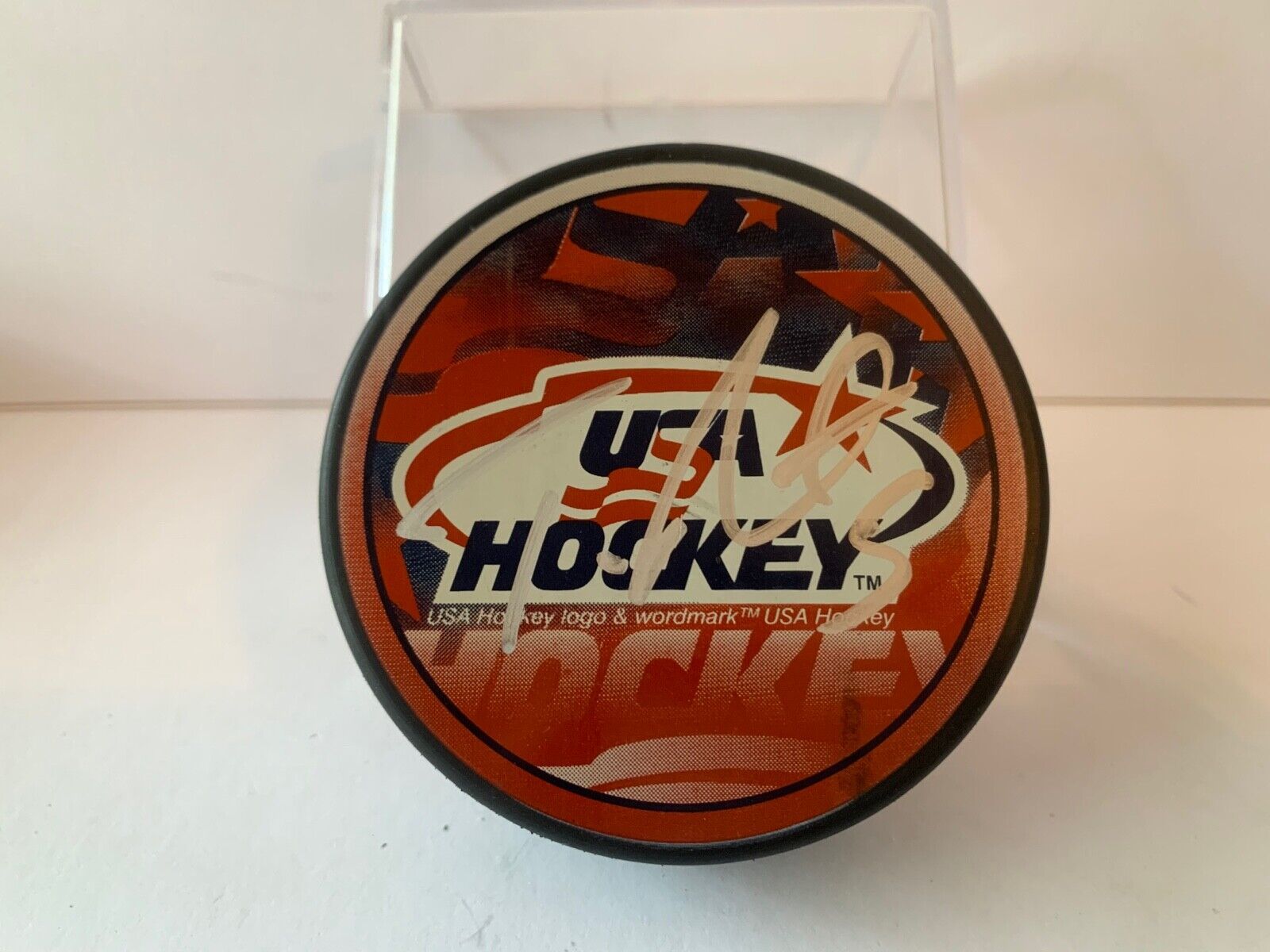 Tom Poti Autographed Official NHL Hockey Puck with Team USA Hockey Logo