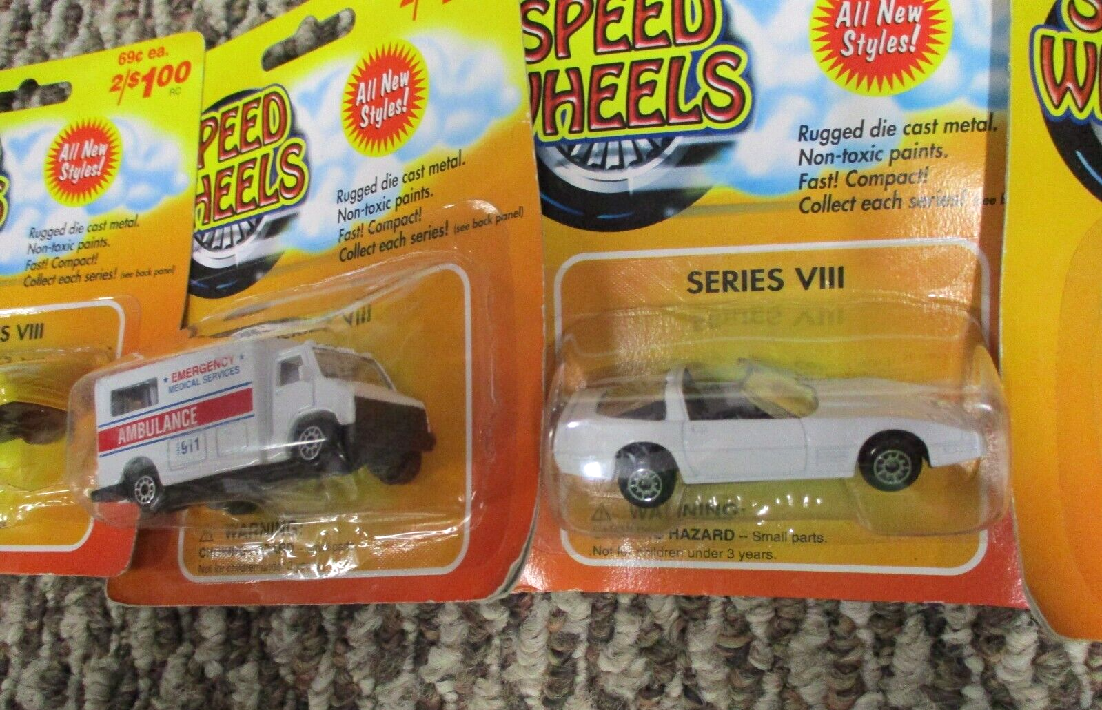 Speed Wheels Diecast Lot Of 5 1998 Series VIII Taxi, Ambulance, Soda And Car NIP