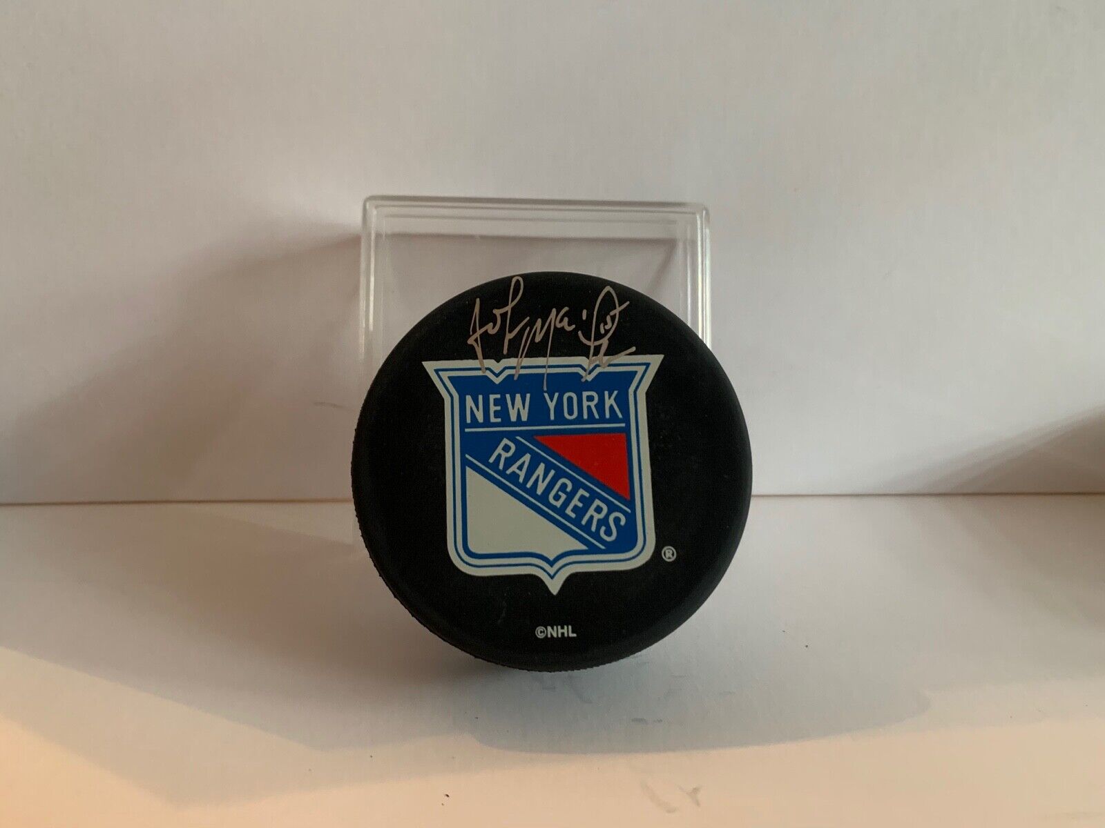 John Maclean New York Rangers Autographed Official NHL Hockey Puck Team Logo