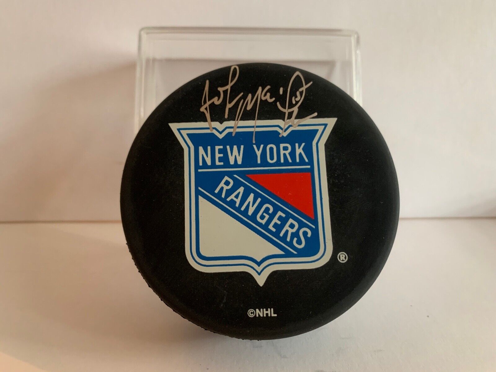 John Maclean New York Rangers Autographed Official NHL Hockey Puck Team Logo