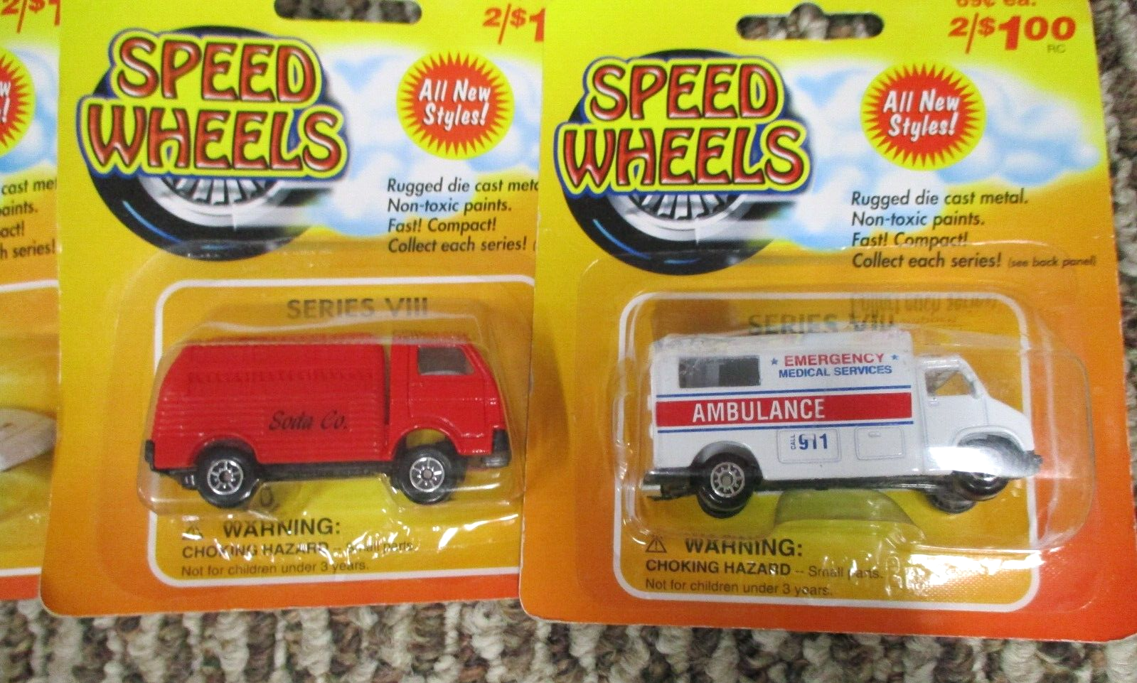 Speed Wheels Diecast Lot Of 5 1998 Series VIII Taxi, Ambulance, Soda And Car NIP