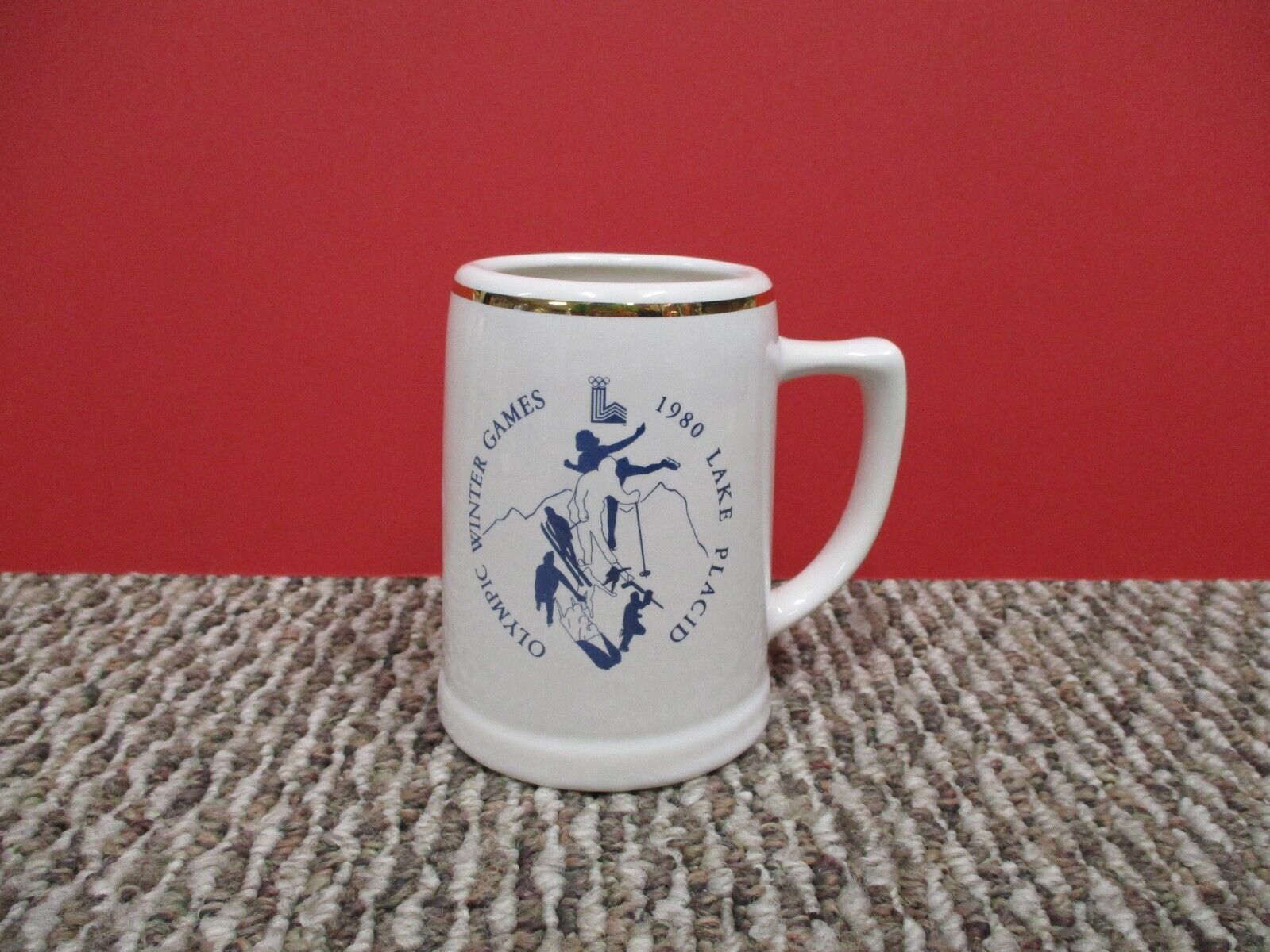 1980 Olympic Games Lake Placid Stein Mug Team USA Gold Medal Year 5.5 x 5.5 Inch