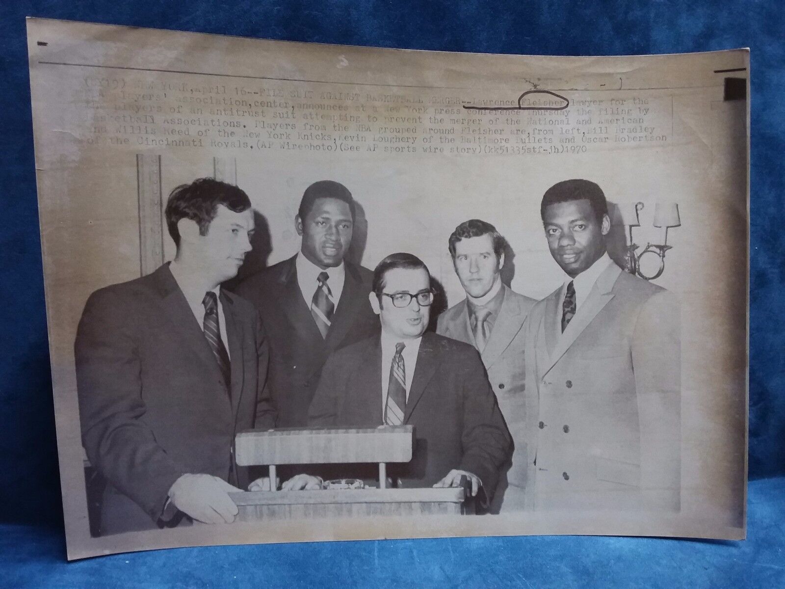 1970 AP Wire Photo of Oscar Robertson Willis Reed Merger B&W Sports Photo