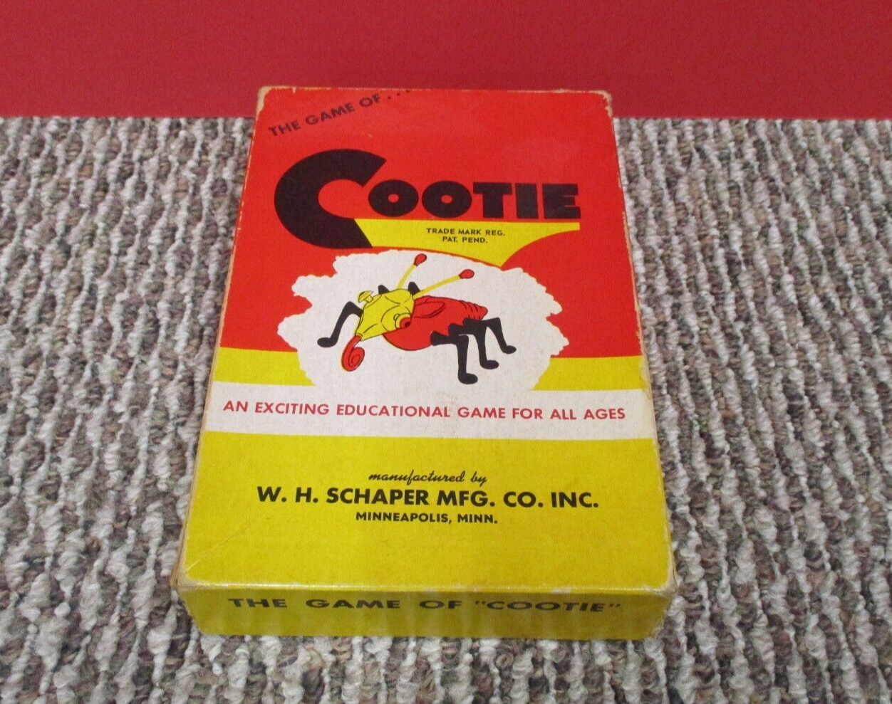 1949 Vintage Cootie Game Box  Is 6x9 Inches Missing 1 Leg Green Heads EX