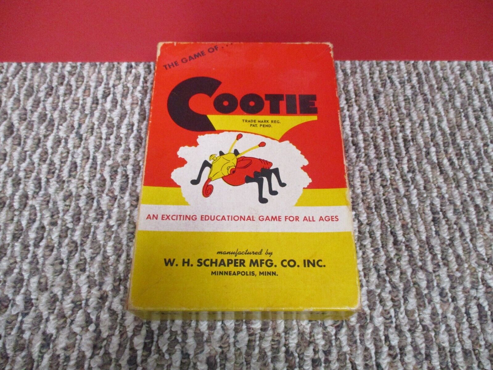 1949 Vintage Cootie Game Box  Is 6x9 Inches Missing 1 Leg Green Heads EX