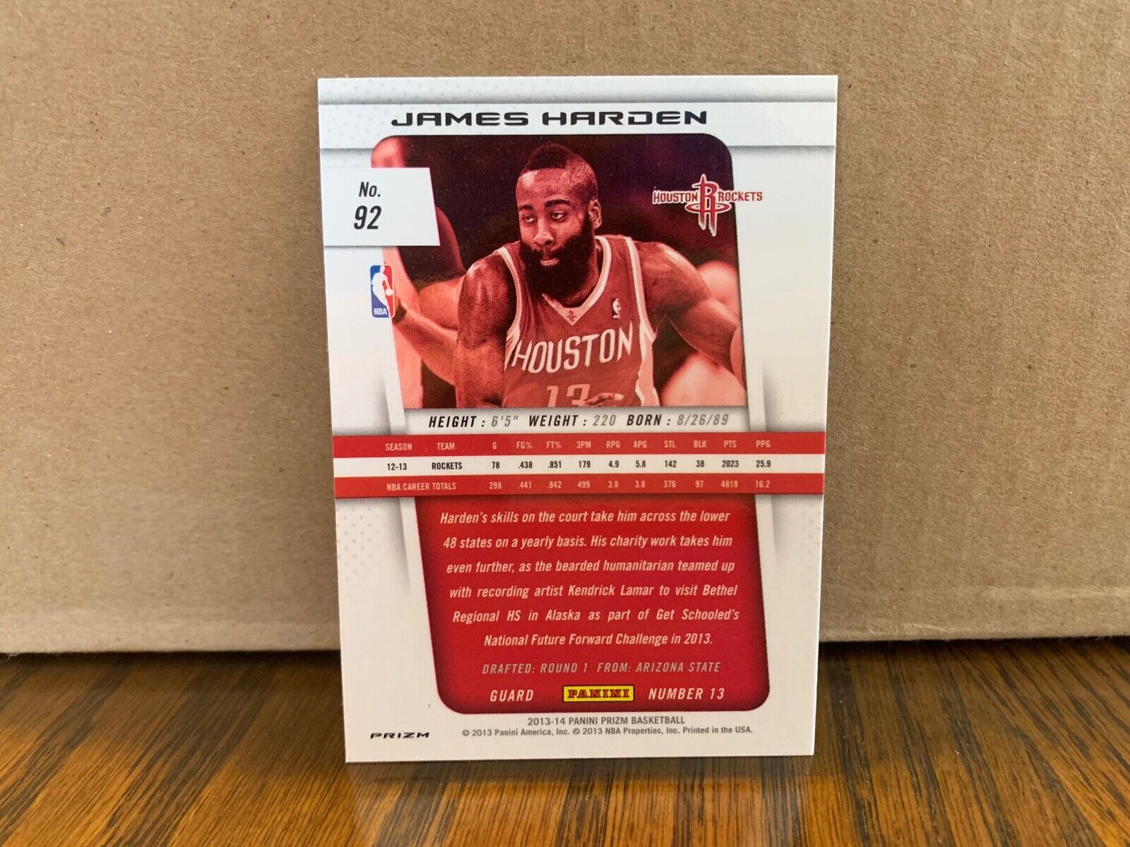 James Harden Houston Rockets 2013/14 Panini Prizm Blue Refractor Card #92