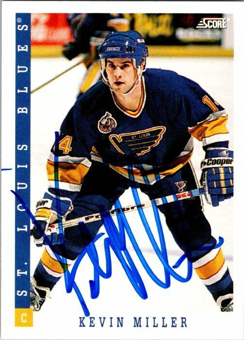 Kevin Miller St. Louis Blues Hand Signed 1993-94 Score Hockey Card #89 NM