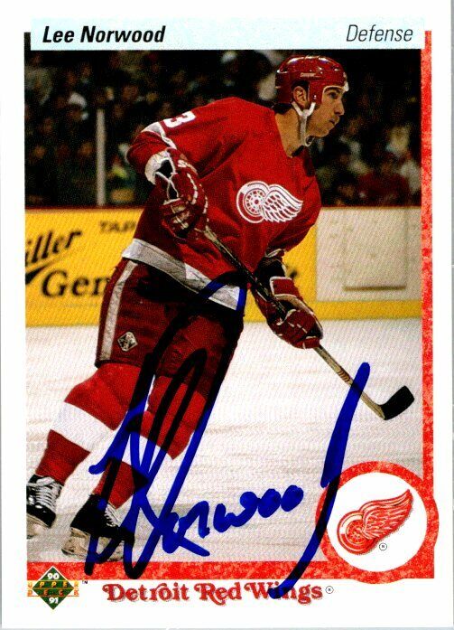 Lee Norwood Detroit Red Wings Hand Signed 1990-91 Upper Deck Hockey Card #78 NM