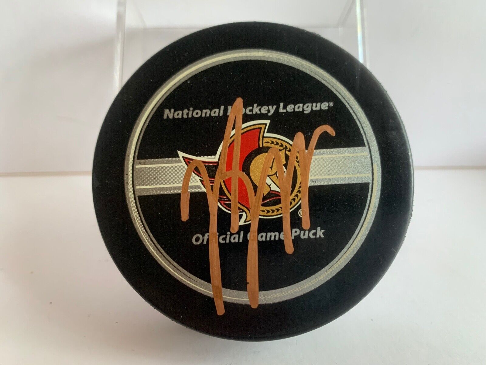 Jason Spezza Ottawa Senators Autographed Official NHL Game Puck Bronze Sharpie