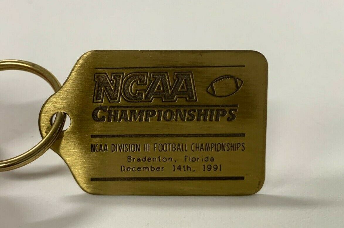 NCAA Division III Football Championship 1991 Keychain Gold Size 1.25 x 2 inches