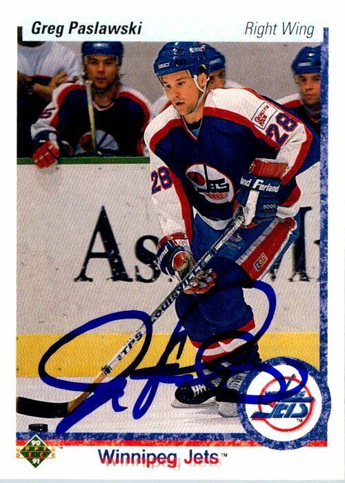 Greg Paslawski Winnipeg Jets Hand Signed 1990-91 Upper Deck Hockey Card #239 NM