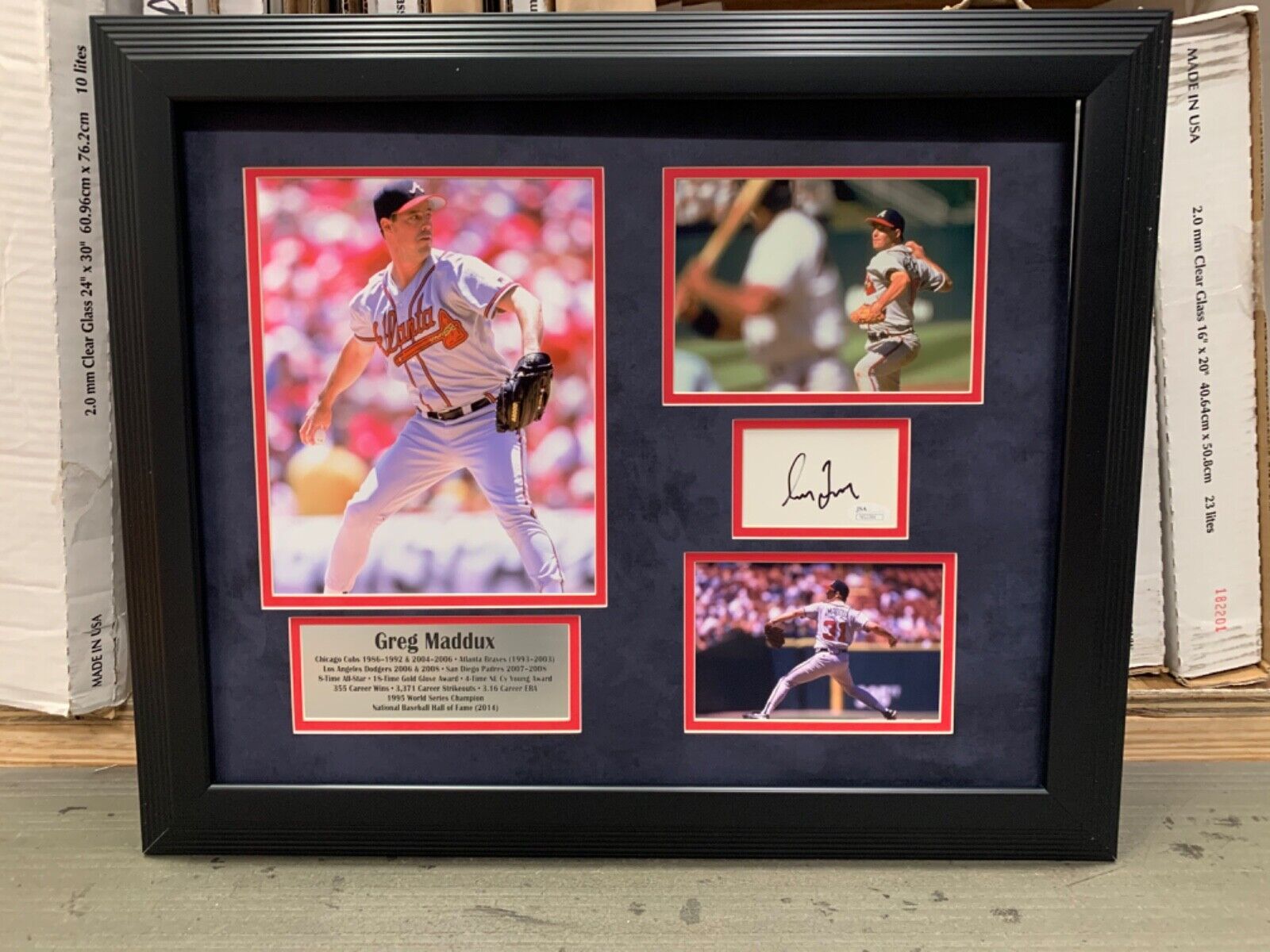 Greg Maddux Braves Custom Framed Signature Cut card Hall of Fame JSA COA