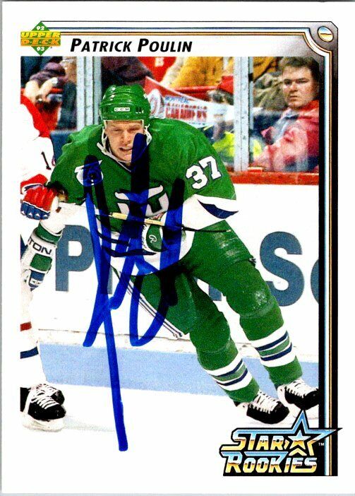 Patrick Poulin Hartford Whalers Hand Signed 1992-93 Upper Deck Hockey Card #416