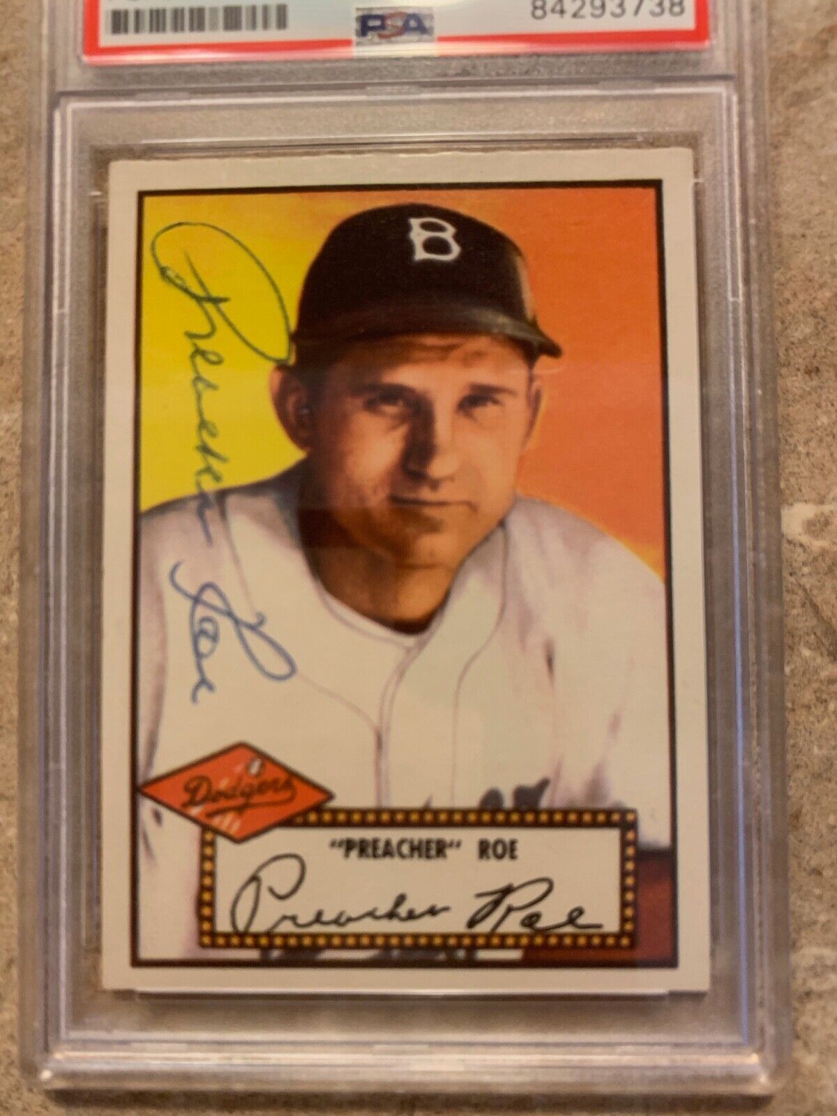 Preacher Roe Autographed 1952 Topps REPRINT Card #66 PSA Certified slabbed