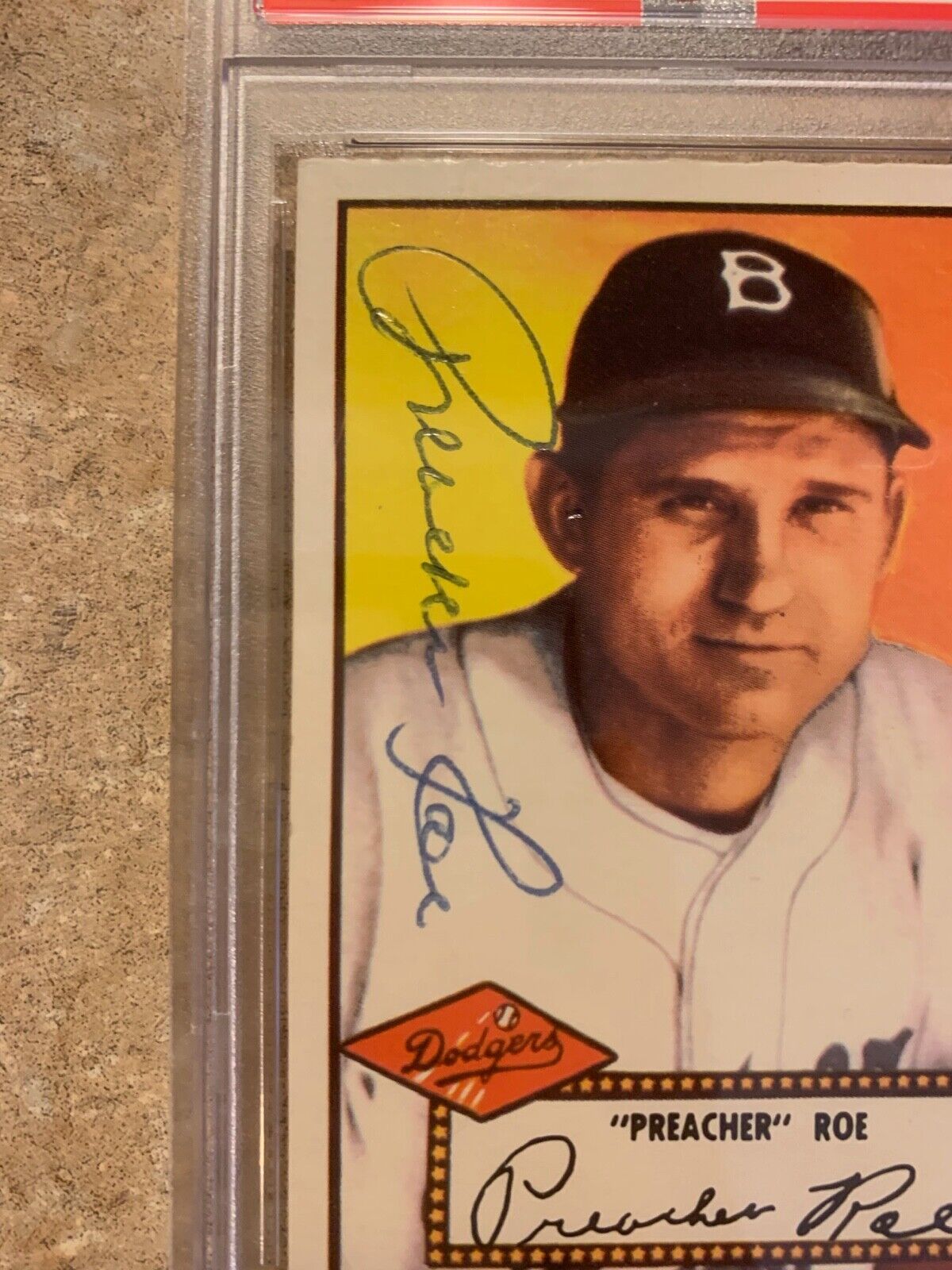 Preacher Roe Autographed 1952 Topps REPRINT Card #66 PSA Certified slabbed