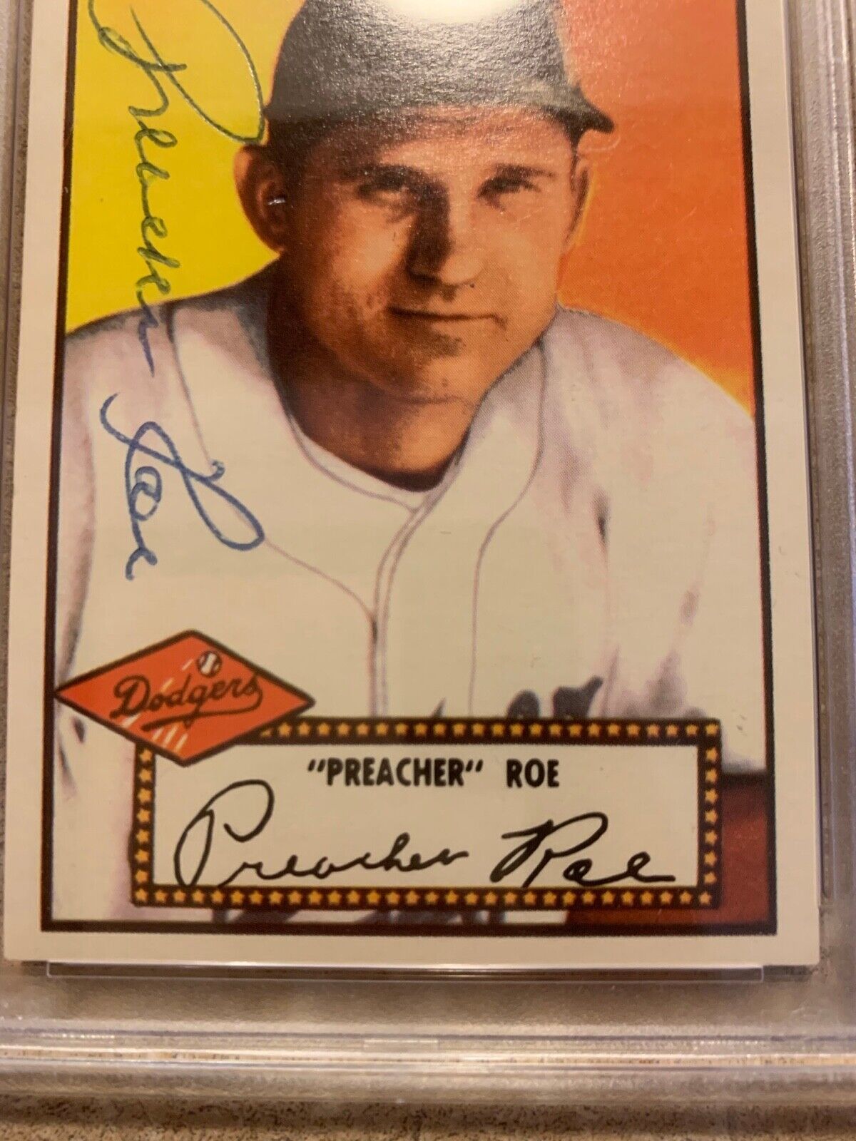 Preacher Roe Autographed 1952 Topps REPRINT Card #66 PSA Certified slabbed