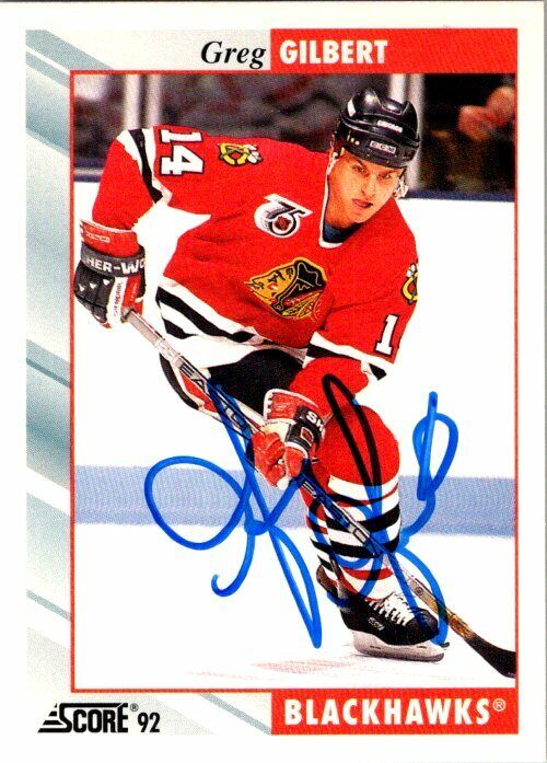 Greg Gilbert Chicago Blackhawks Hand Signed 1992-93 Score Hockey Card #134 NM