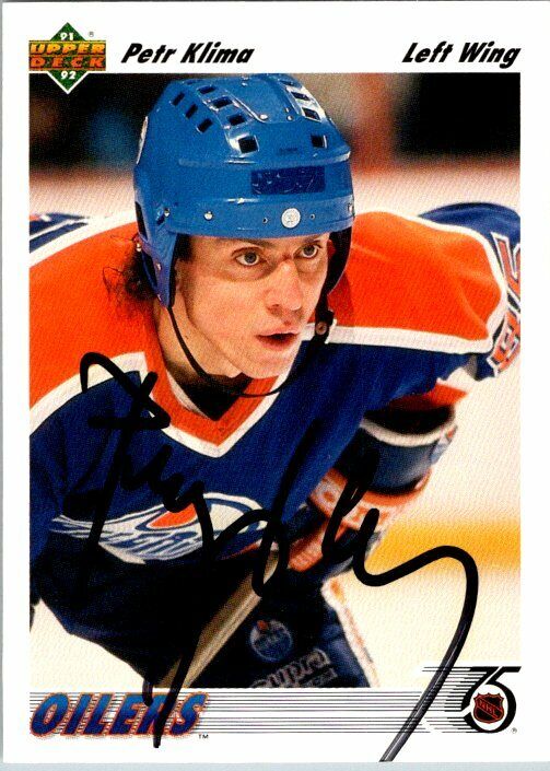 Petr Klima Edmonton Oilers Hand Signed 1991-92 Upper Deck Hockey Card #111 NM