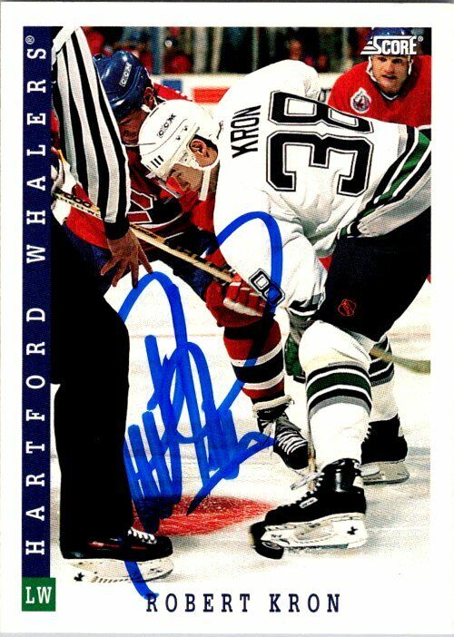 Robert Kron Hartford Whalers Hand Signed 1993-94 Score Hockey Card #428 NM