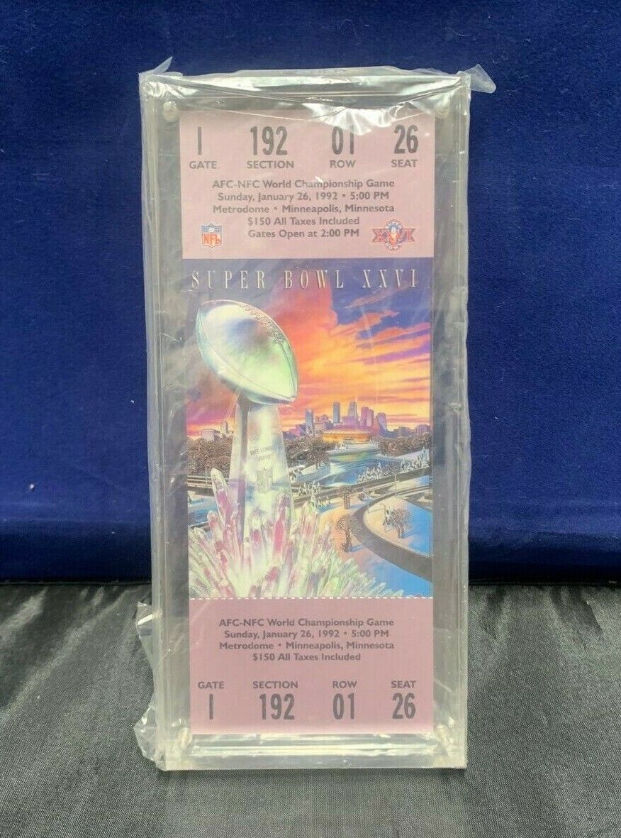 Superbowl 26 redskins vs.Bills SB Ticket Paperweight Full Ticket Lucite Holder