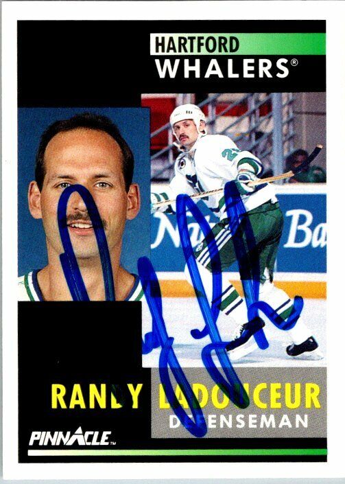 Randy Ladouceur Hartford Whalers Hand Signed 1991-92 Pinnacle Hockey Card #224