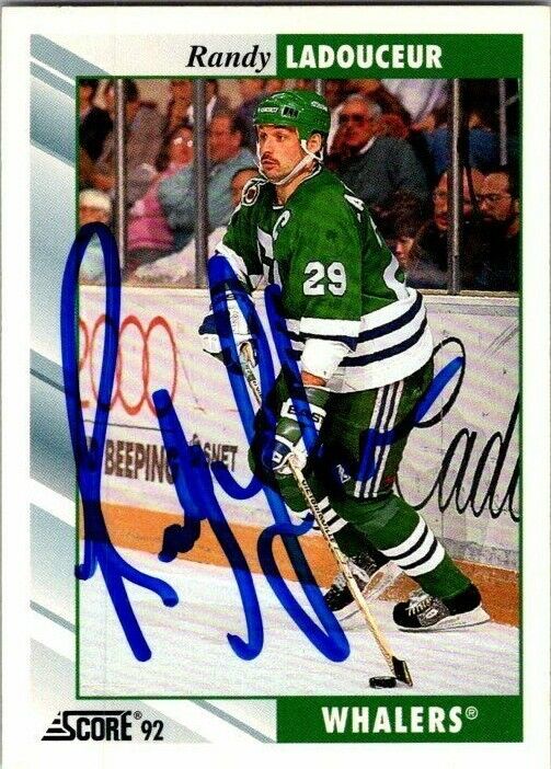 Randy Ladouceur Hartford Whalers Hand Signed 1992-93 Score Hockey Card #61 NM