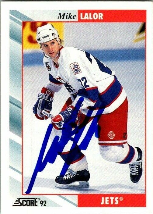 Mike Lalor Winnipeg Jets  Hand Signed 1992-93 Score Hockey Card #363 NM