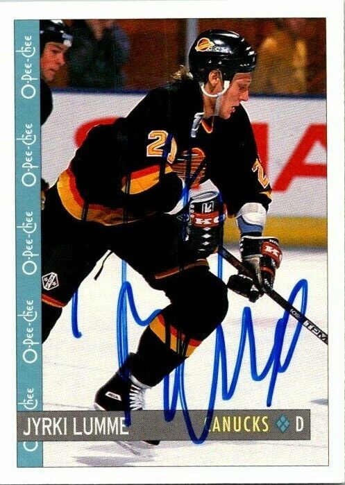 Jyrki Lumme Vancouver Canucks Hand Signed 1992-93 O-PEE-CHEE Hockey Card #265 EX