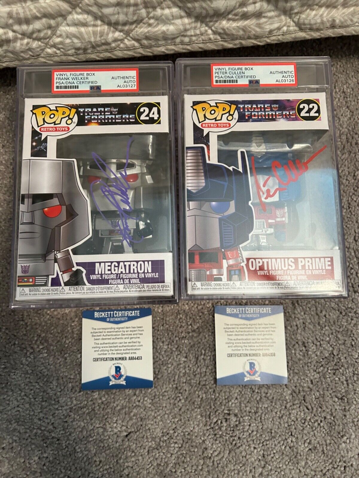 Transformers Autographed Signed Funko Pops by Peter Cullen & Frank Welker PSA