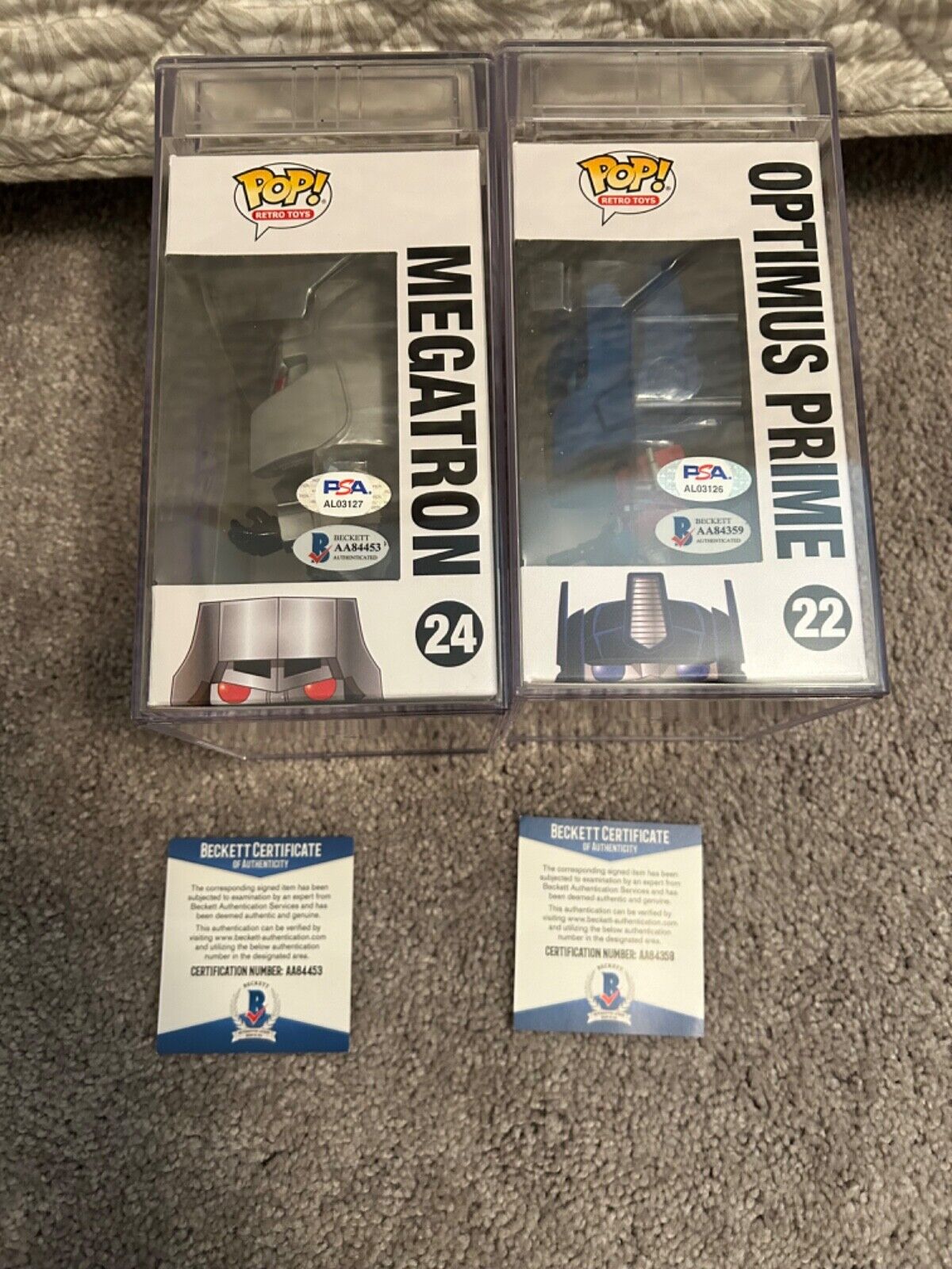 Transformers Autographed Signed Funko Pops by Peter Cullen & Frank Welker PSA