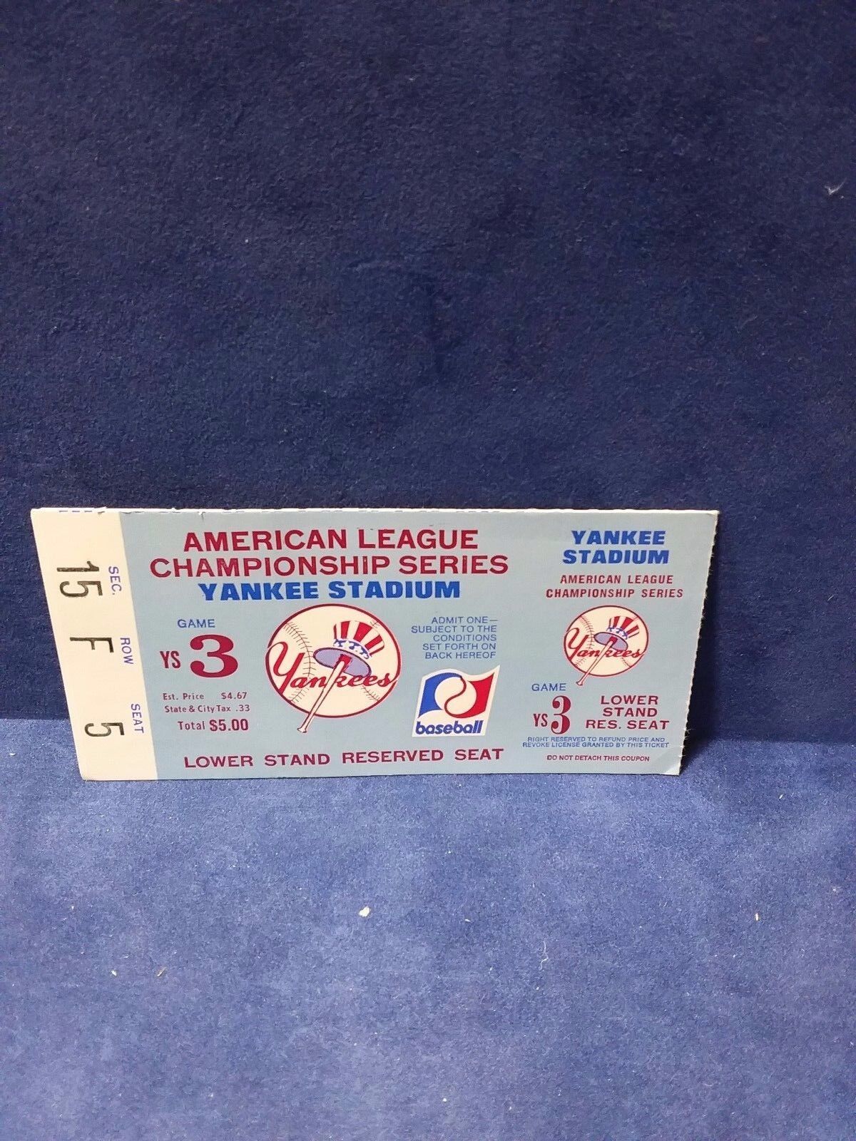 1975 NEW YORK YANKEES ALCS GAME 3, PHANTOM TICKET STUB