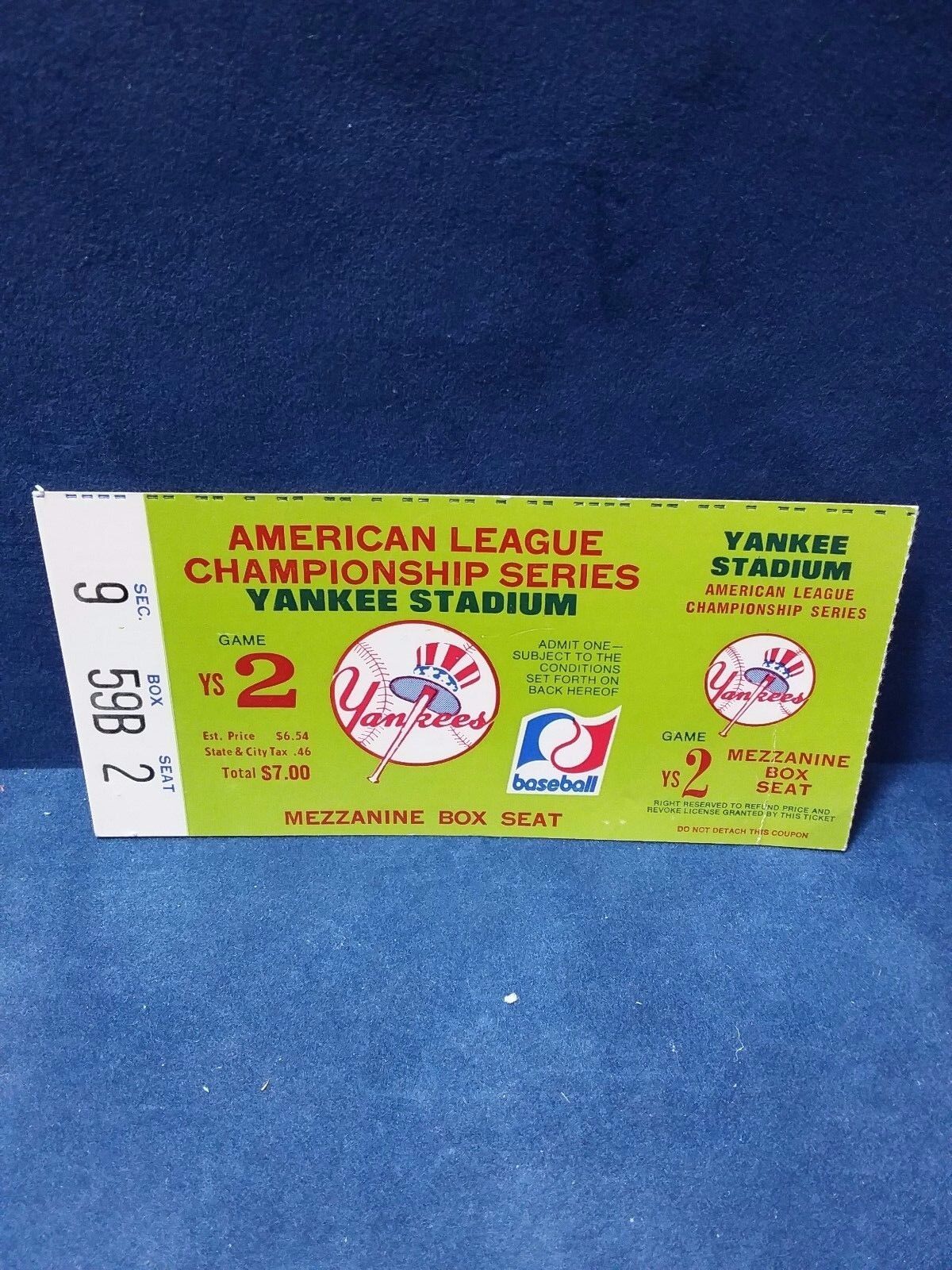 1975 NEW YORK YANKEES ALCS GAME 2, PHANTOM TICKET STUB