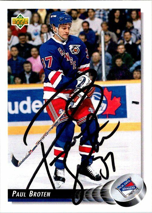 Paul Broten New York Rangers Hand Signed 1992-93 UD Hockey Card #148 NM-MT