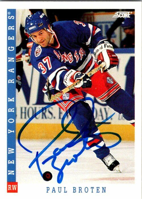 Paul Broten New York Rangers Hand Signed 1993-94 Score Card #297 NM-MT