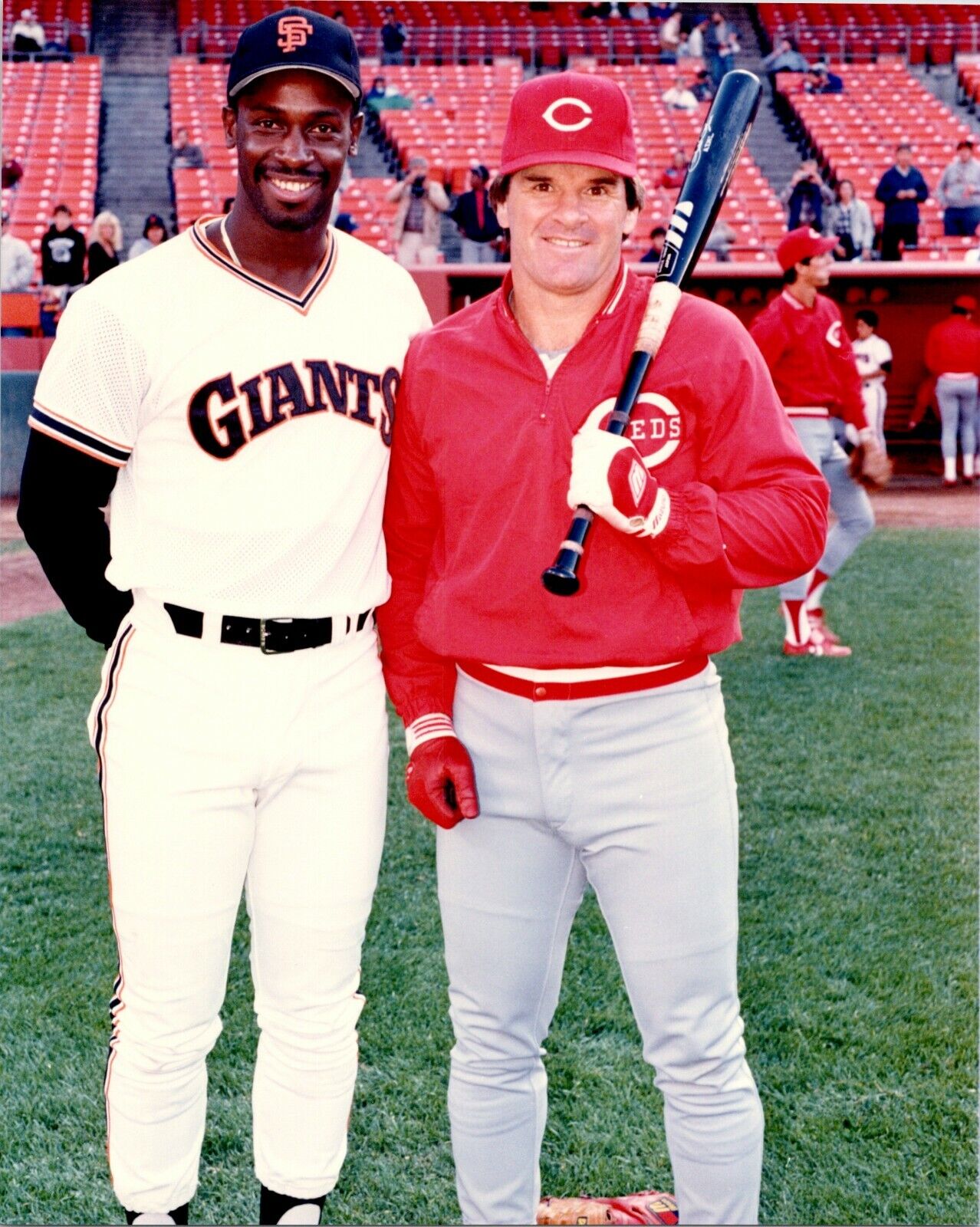 Pete Rose Cincinnati Reds with Chili Davis SF Giants 8x10 Color Photo