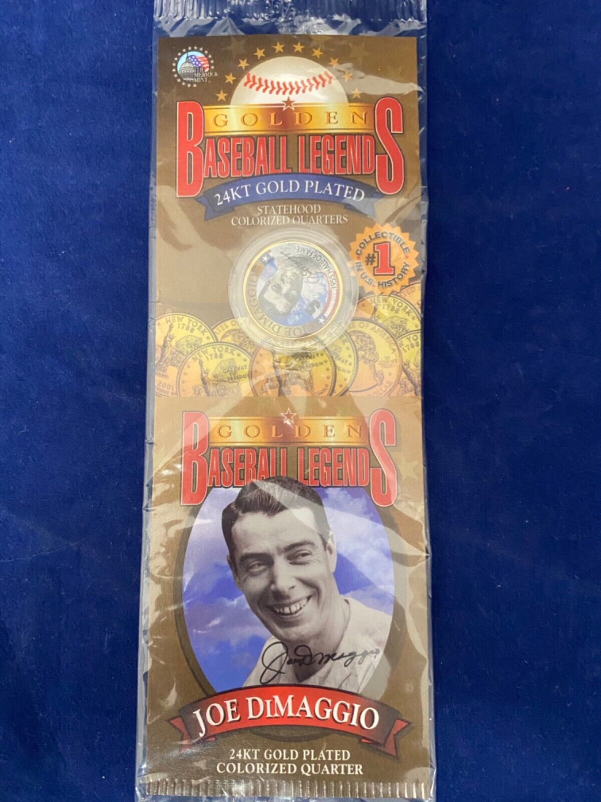 Golden Baseball Legends 24KT Gold Plated Colorized Quarter Joe DiMaggio