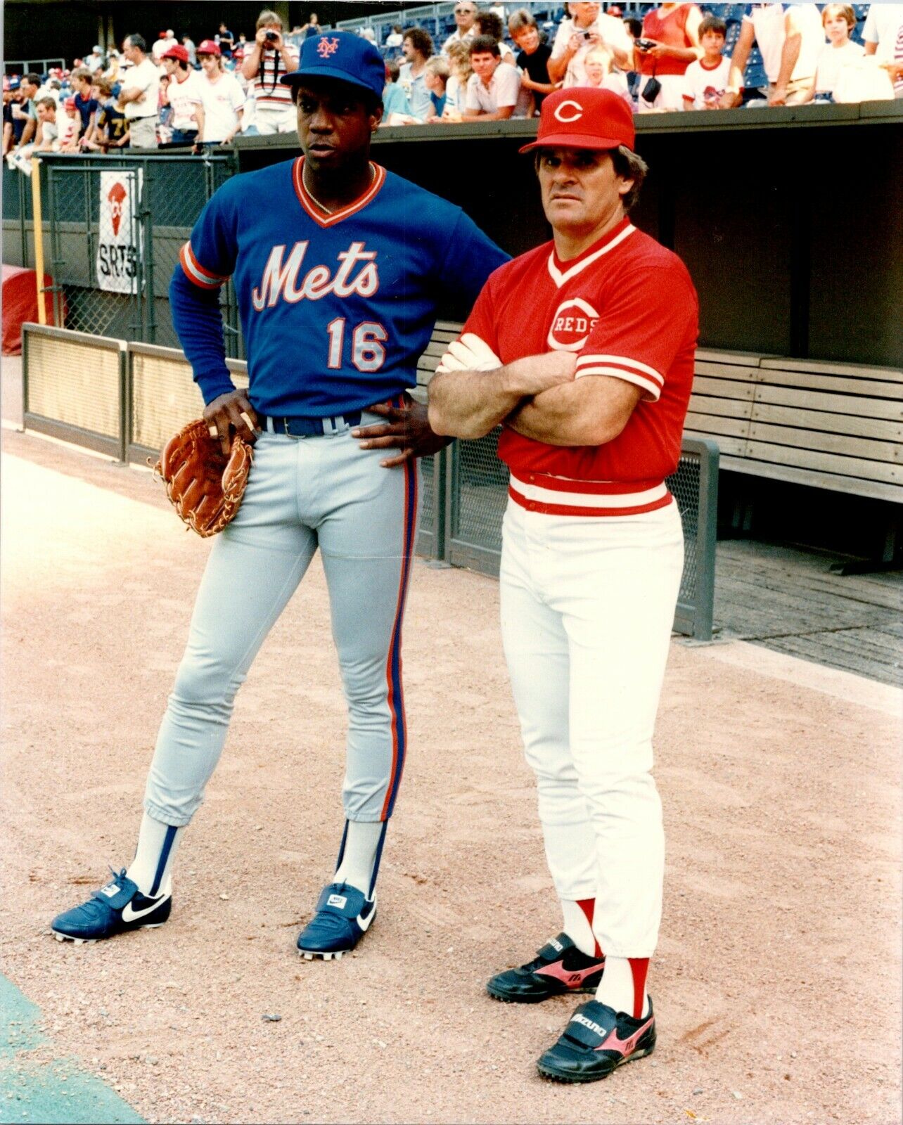 Pete Rose Cincinnati Reds with Dwight Gooden NY Mets 8x10 Color Photo