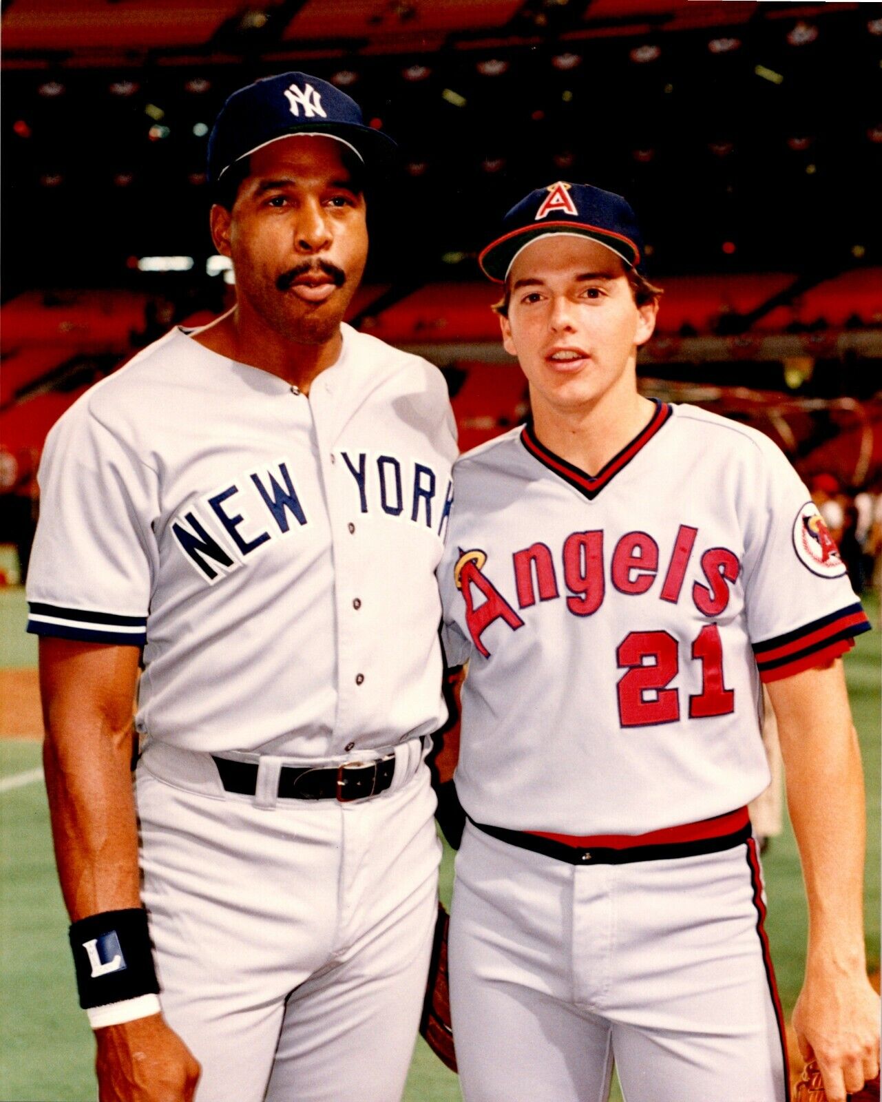 Wally Joyner LA Angels with Dave Winfield NY Yankees 8x10 Color Photo