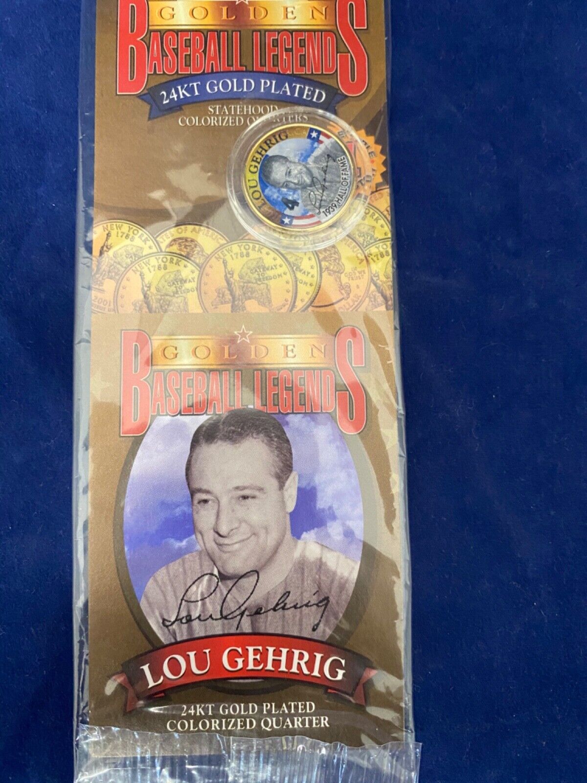 Golden Baseball Legends 24KT Gold Plated Colorized Quarter Lou Gehrig