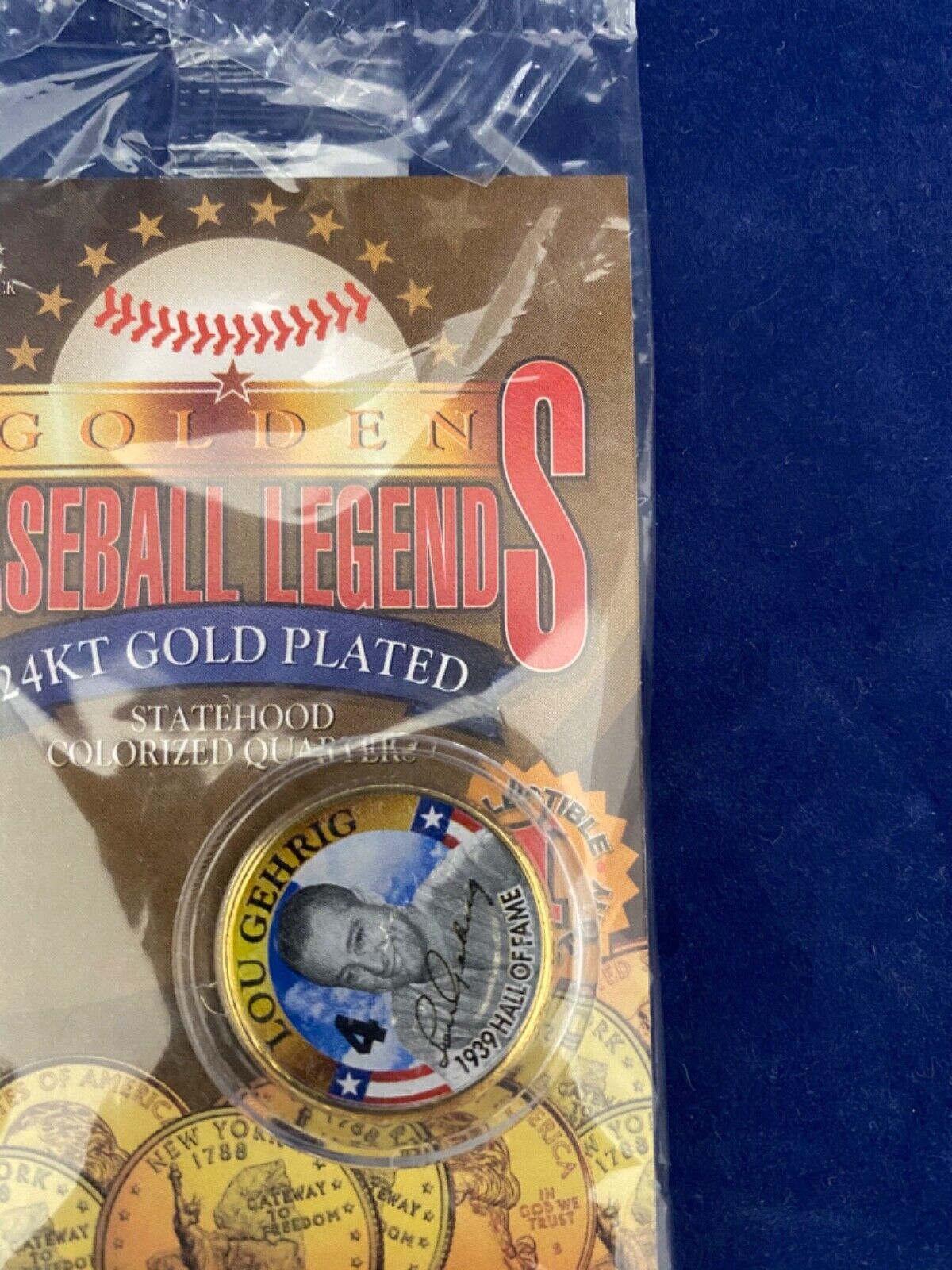 Golden Baseball Legends 24KT Gold Plated Colorized Quarter Lou Gehrig