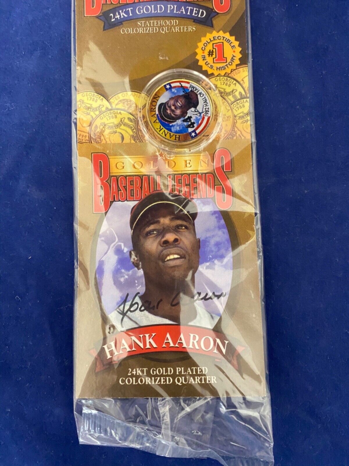 Golden Baseball Legends 24KT Gold Plated Colorized Quarter Hank Aaron