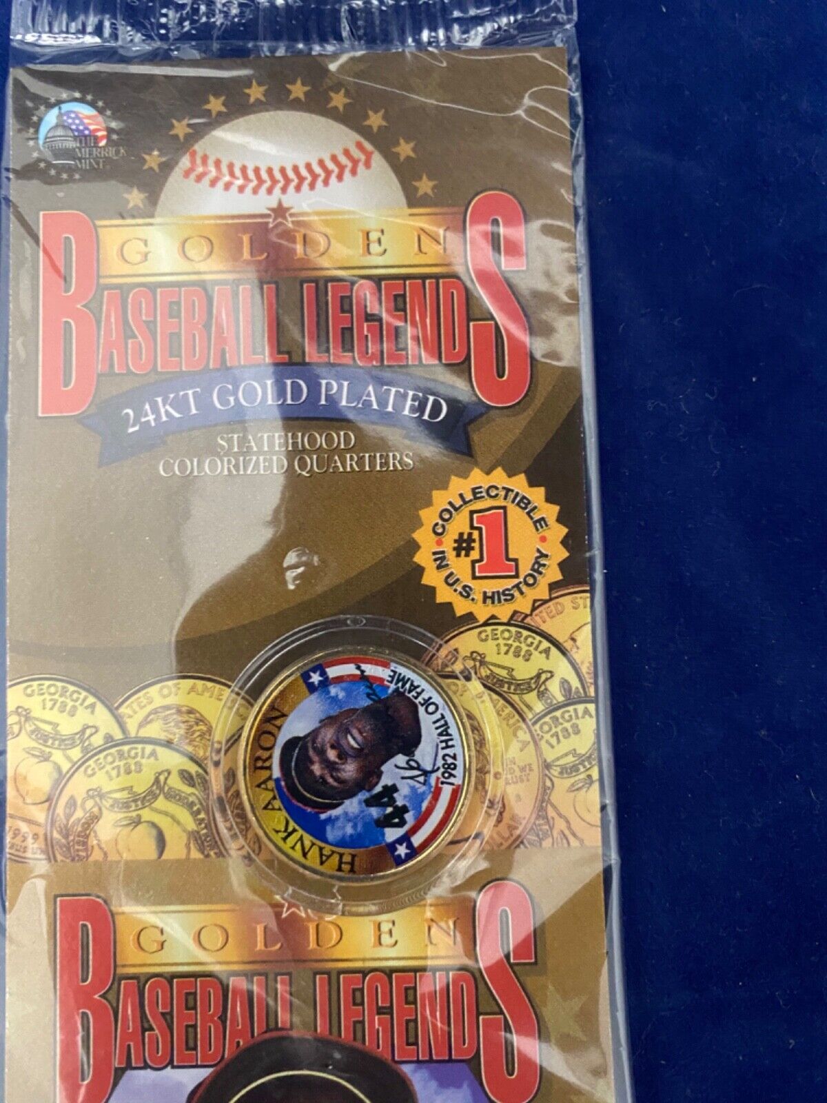 Golden Baseball Legends 24KT Gold Plated Colorized Quarter Hank Aaron