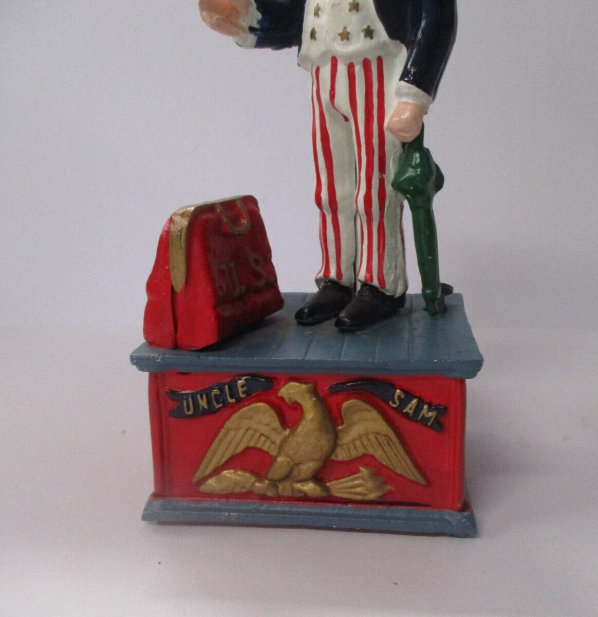 Uncle Sam Piggy Bank With Handled Coin Slot Die cast metal works