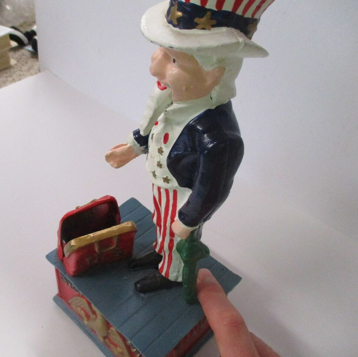 Uncle Sam Piggy Bank With Handled Coin Slot Die cast metal works