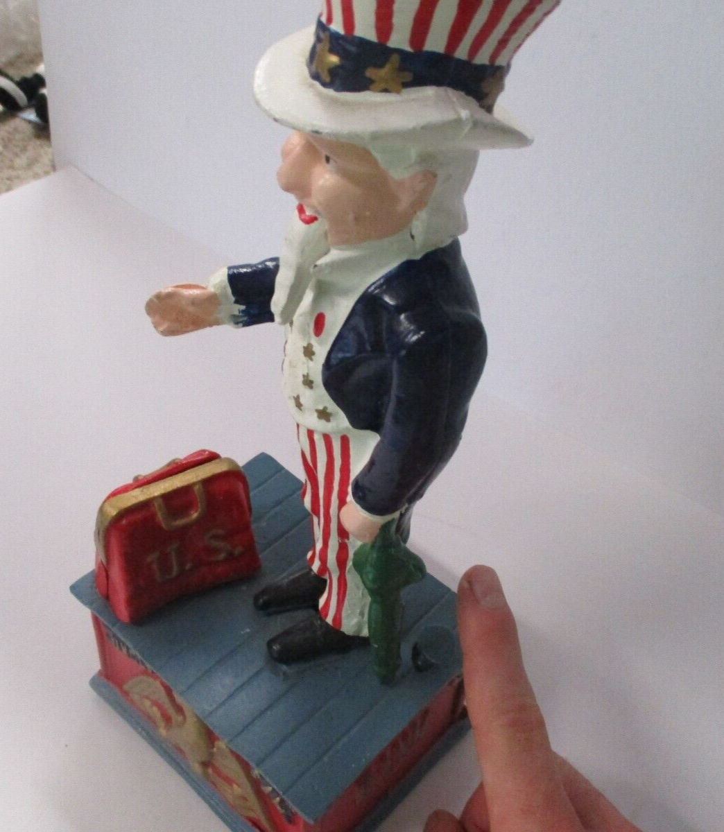 Uncle Sam Piggy Bank With Handled Coin Slot Die cast metal works