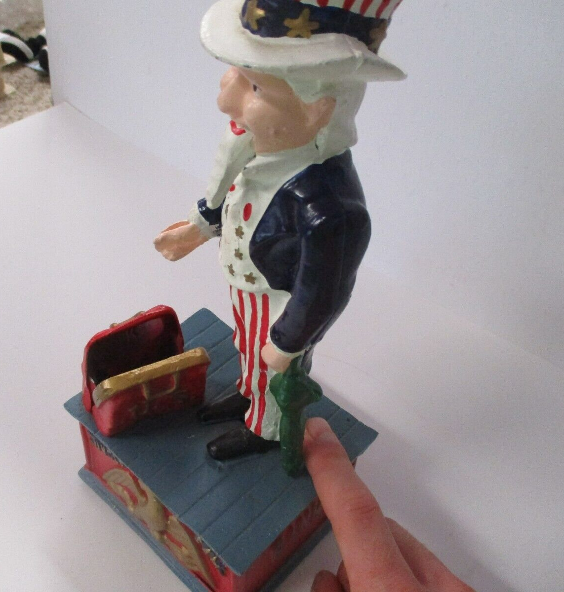 Uncle Sam Piggy Bank With Handled Coin Slot Die cast metal works