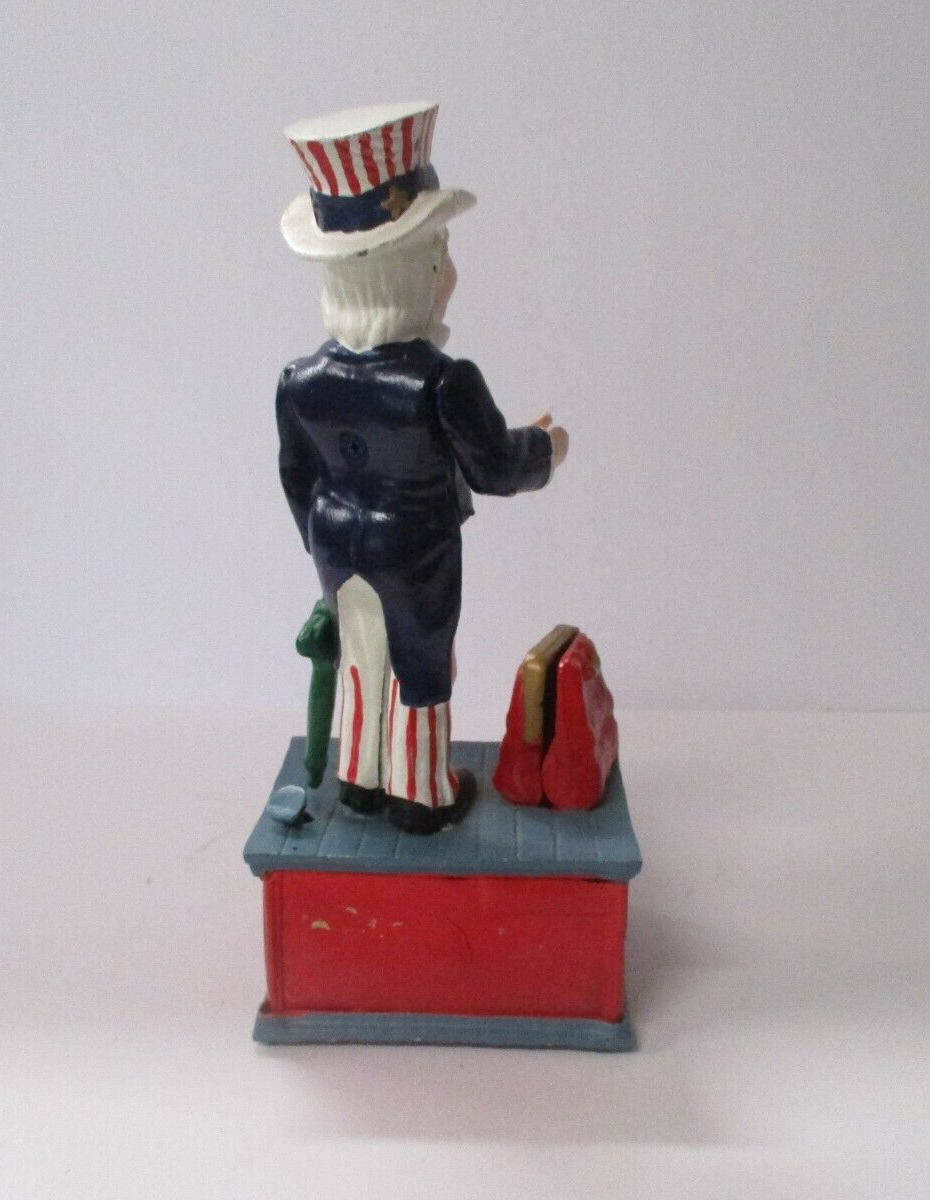 Uncle Sam Piggy Bank With Handled Coin Slot Die cast metal works