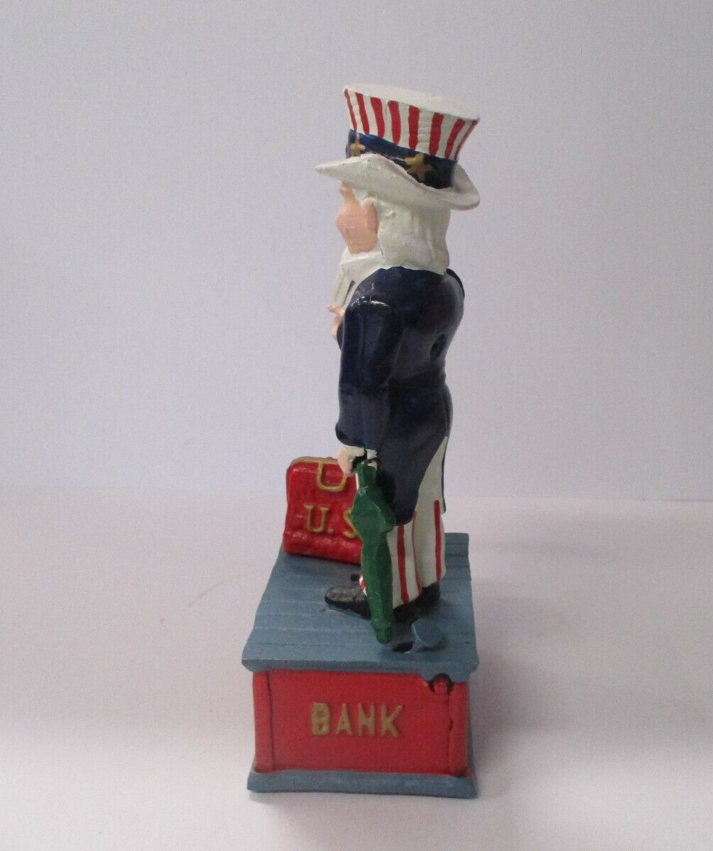 Uncle Sam Piggy Bank With Handled Coin Slot Die cast metal works